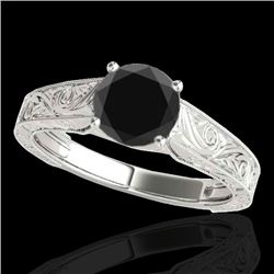 1.5 CTW Certified VS Black Diamond Solitaire Antique Ring 10K White Gold - REF-54F9N - 35194