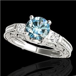 1.63 CTW Si Certified Blue Diamond Solitaire Antique Ring 10K White Gold - REF-218X2T - 34653