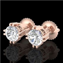 1.07 CTW VS/SI Diamond Solitaire Art Deco Stud Earrings 18K Rose Gold - REF-200T2M - 36912