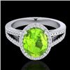Image 1 : 3 CTW Peridot & Micro VS/SI Diamond Halo Solitaire Ring 18K White Gold - REF-72Y2K - 20945