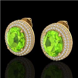 9 CTW Peridot & Micro Pave VS/SI Diamond Earrings 18K Yellow Gold - REF-186T8M - 20231