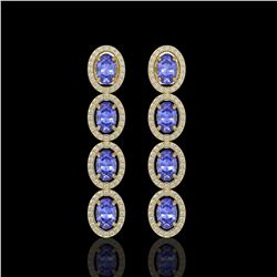 6.09 CTW Tanzanite & Diamond Halo Earrings 10K Yellow Gold - REF-122A2X - 40513