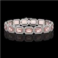 37.11 CTW Morganite & Diamond Halo Bracelet 10K White Gold - REF-787T3M - 41534