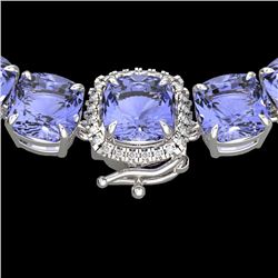 100 CTW Tanzanite & VS/SI Diamond Halo Micro Eternity Necklace 14K White Gold - REF-1345A3X - 23361