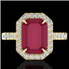 Image 1 : 5.33 CTW Ruby And Micro Pave VS/SI Diamond Halo Ring 18K Yellow Gold - REF-94W4F - 21433