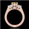 Image 4 : 2.01 CTW Intense Fancy Yellow Diamond Art Deco 3 Stone Ring 18K Rose Gold - REF-343N6Y - 37582