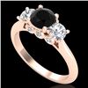 Image 1 : 1.5 CTW Fancy Black Diamond Solitaire Art Deco 3 Stone Ring 18K Rose Gold - REF-136H4A - 38263