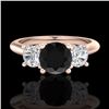 Image 2 : 1.5 CTW Fancy Black Diamond Solitaire Art Deco 3 Stone Ring 18K Rose Gold - REF-136H4A - 38263