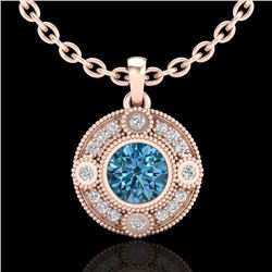 1.01 CTW Fancy Intense Blue Diamond Solitaire Art Deco Necklace 18K Rose Gold - REF-119T3M - 37706