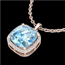 6 CTW Sky Blue Topaz & Pave Halo VS/SI Diamond Necklace 14K Rose Gold - REF-45N3Y - 23089