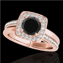 1.33 CTW Certified VS Black Diamond Solitaire Halo Ring 10K Rose Gold - REF-70A2X - 34154