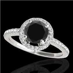 1.4 CTW Certified VS Black Diamond Solitaire Halo Ring 10K White Gold - REF-61A8X - 34099