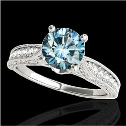 1.5 CTW Si Certified Fancy Blue Diamond Solitaire Antique Ring 10K White Gold - REF-221M8H - 34734