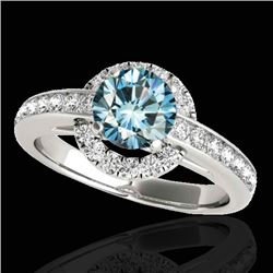 1.5 CTW Si Certified Fancy Blue Diamond Solitaire Halo Ring 10K White Gold - REF-180K2W - 33929