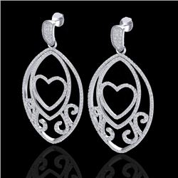 3.20 CTW Micro Pave VS/SI Diamond Designer Heart Earrings 18K White Gold - REF-252H2A - 22584