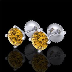 1.5 CTW Intense Fancy Yellow Diamond Art Deco Stud Earrings 18K White Gold - REF-141X8T - 38239