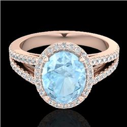 3 CTW Aquamarine & Micro VS/SI Diamond Halo Solitaire Ring 14K Rose Gold - REF-77N8Y - 20929