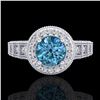 Image 2 : 1.53 CTW Fancy Intense Blue Diamond Solitaire Art Deco Ring 18K White Gold - REF-263H6A - 37649