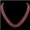 Image 1 : 84.94 CTW Ruby & Diamond Halo Necklace 10K Rose Gold - REF-930H2A - 41478