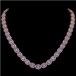 31.96 CTW Tanzanite & Diamond Halo Necklace 10K Rose Gold - REF-604Y2K - 40410