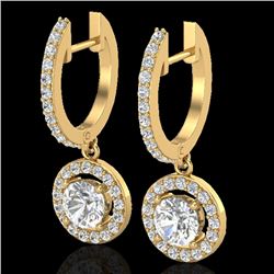 1.75 CTW Micro Pave Halo VS/SI Diamond Earrings 18K Yellow Gold - REF-219X8T - 23255