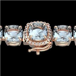 350 CTW Sky Blue Topaz & Micro VS/SI Diamond Halo Bracelet 14K Rose Gold - REF-139Y6K - 23328