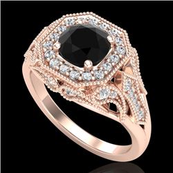 1.75 CTW Fancy Black Diamond Solitaire Engagement Art Deco Ring 18K Rose Gold - REF-136Y4K - 38277