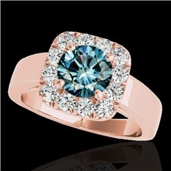 1.55 CTW Si Certified Fancy Blue Diamond Solitaire Halo Ring 10K Rose Gold - REF-174K5W - 34244