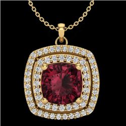 2.27 CTW Garnet & Micro Pave VS/SI Diamond Halo Necklace 18K Yellow Gold - REF-63N3Y - 20458