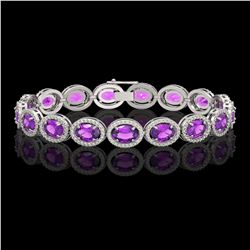 19.82 CTW Amethyst & Diamond Halo Bracelet 10K White Gold - REF-249F5N - 40640