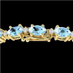 21.2 CTW Aquamarine & VS/SI Certified Diamond Eternity Bracelet 10K Yellow Gold - REF-263T6M - 29446