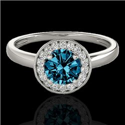 1.15 CTW Si Certified Fancy Blue Diamond Solitaire Halo Ring 10K White Gold - REF-152N8Y - 33468