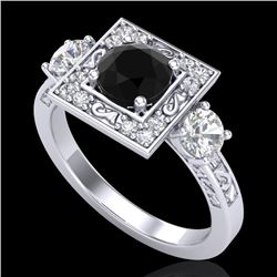 1.55 CTW Fancy Black Diamond Solitaire Art Deco 3 Stone Ring 18K White Gold - REF-149X3T - 38171