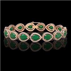 30.06 CTW Emerald & Diamond Halo Bracelet 10K Rose Gold - REF-393K3W - 41235