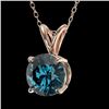 Image 2 : 1 CTW Certified Intense Blue SI Diamond Solitaire Necklace 10K Rose Gold - REF-111F2N - 33189