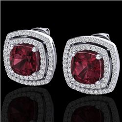 4.55 CTW Garnet & Micro Pave VS/SI Diamond Halo Earrings 18K White Gold - REF-104F9N - 20165