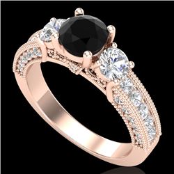 2.07 CTW Fancy Black Diamond Solitaire Art Deco 3 Stone Ring 18K Rose Gold - REF-200A2X - 37780