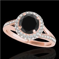 1.6 CTW Certified VS Black Diamond Solitaire Halo Ring 10K Rose Gold - REF-77X3T - 34118