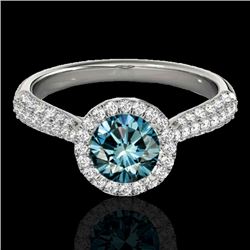 1.4 CTW Si Certified Fancy Blue Diamond Solitaire Halo Ring 10K White Gold - REF-170W4F - 33303