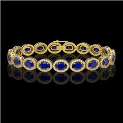 15.2 CTW Sapphire & Diamond Halo Bracelet 10K Yellow Gold - REF-244T2M - 40459