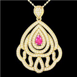 2 CTW Pink Sapphire & Micro Pave VS/SI Diamond Necklace 18K Yellow Gold - REF-178Y2K - 21268