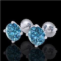 3.01 CTW Fancy Intense Blue Diamond Art Deco Stud Earrings 18K White Gold - REF-472H8A - 38258