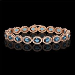 14.82 CTW London Topaz & Diamond Halo Bracelet 10K Rose Gold - REF-232A5X - 40488