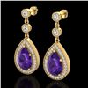 Image 1 : 4.50 CTW Amethyst & Micro Pave VS/SI Diamond Earrings 18K Yellow Gold - REF-67X5T - 23111
