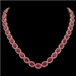 52.15 CTW Ruby & Diamond Halo Necklace 10K Rose Gold - REF-655W3F - 40557