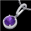 Image 1 : 2 CTW Amethyst & Micro Pave VS/SI Diamond Necklace Designer Halo 18K White Gold - REF-54A8X - 23189