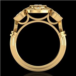 1.51 CTW VS/SI Diamond Solitaire Art Deco 3 Stone Ring 18K Yellow Gold - REF-300A2X - 36988