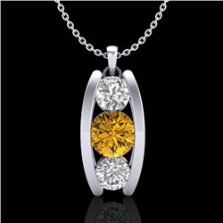 1.07 CTW Intense Fancy Yellow Diamond Art Deco Stud Necklace 18K White Gold - REF-136F4N - 37777