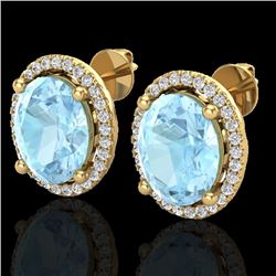 5 CTW Aquamarine & Micro Pave VS/SI Diamond Earrings Halo 18K Yellow Gold - REF-102H8A - 21046
