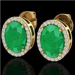5.50 CTW Emerald & Micro VS/SI Diamond Halo Earrings 18K Yellow Gold - REF-81X8T - 20249